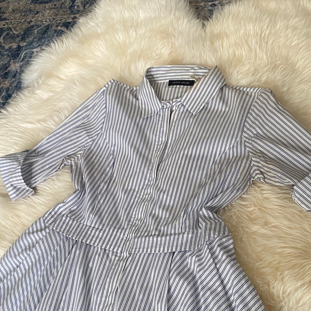 Ivanka Trump Blue and White Striped Long Sleeve Dress - Picture 4 of 4